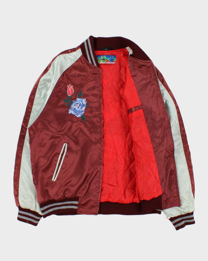 Vintage Y2K 00s Hoshihime Japan Sukajan Souvenir Satin Varsity Bomber Jacket - XL