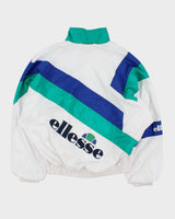 Vintage 1990s Ellesse Japan Spell Out Tri-Colour Shell Bomber Jacket - L