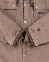 Vintage Carhartt J284 Firewood Multi Pocket Sandstone Sherpa Lined Duck Canvas Distressed Hooded Workwear Jacket - L