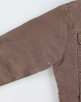 Vintage Carhartt J284 Firewood Multi Pocket Sandstone Sherpa Lined Duck Canvas Distressed Hooded Workwear Jacket - L