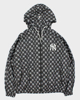 Vintage MLB New York Yankees Patch Monogram Soft Shell Hooded Windbreaker Jacket - M