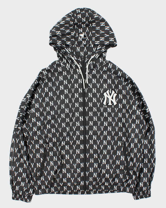 Vintage MLB New York Yankees Patch Monogram Soft Shell Hooded Windbreaker Jacket - M