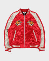 DSWT Vintage Y2K 00s Sukujan Japan Embroidered Satin Souvenir Varsity Jacket - L