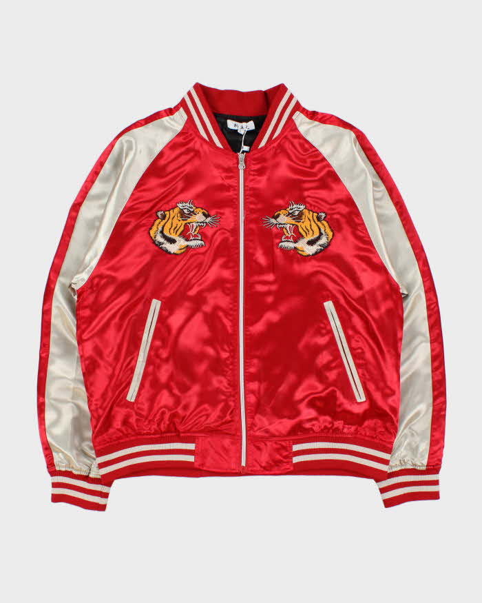 DSWT Vintage Y2K 00s Sukujan Japan Embroidered Satin Souvenir Varsity Jacket - L