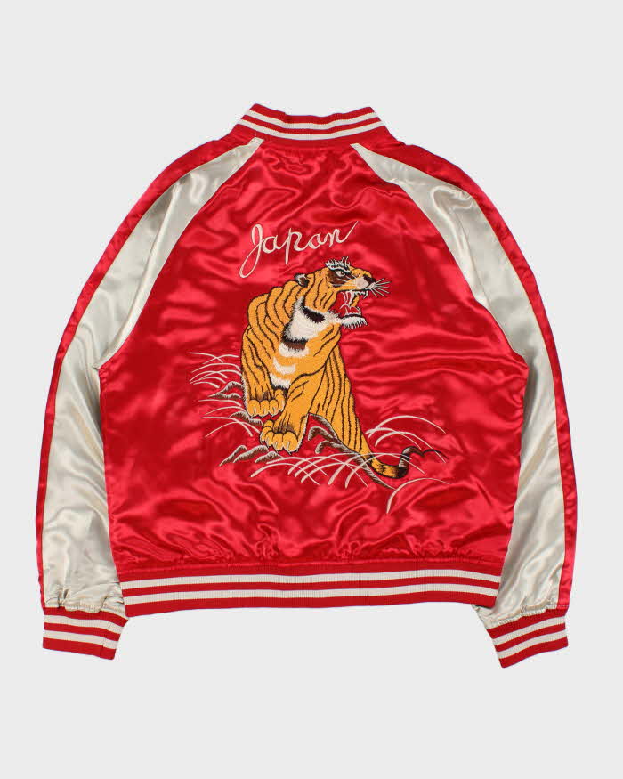 DSWT Vintage Y2K 00s Sukujan Japan Embroidered Satin Souvenir Varsity Jacket - L