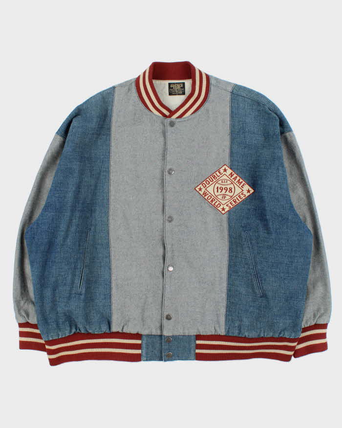 Vintage Y2K 00s Double Name Japan World Series Denim Varsity Baseball Jacket - XL