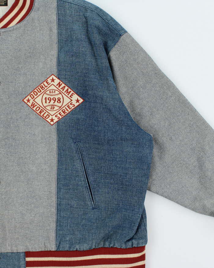 Vintage Y2K 00s Double Name Japan World Series Denim Varsity Baseball Jacket - XL