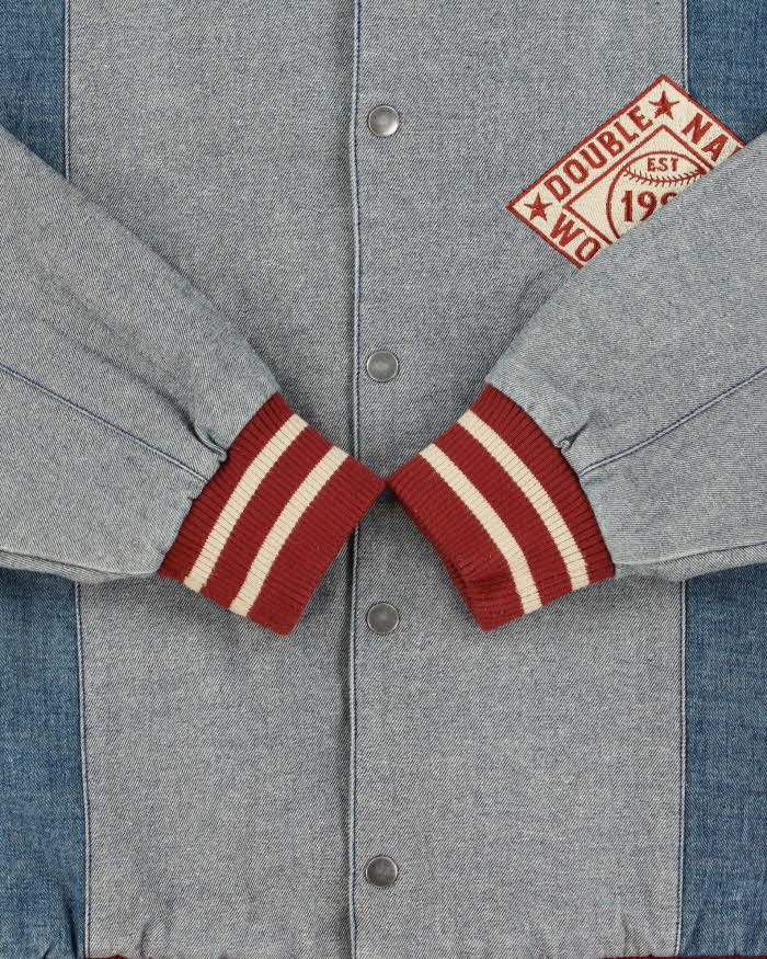 Vintage Y2K 00s Double Name Japan World Series Denim Varsity Baseball Jacket - XL