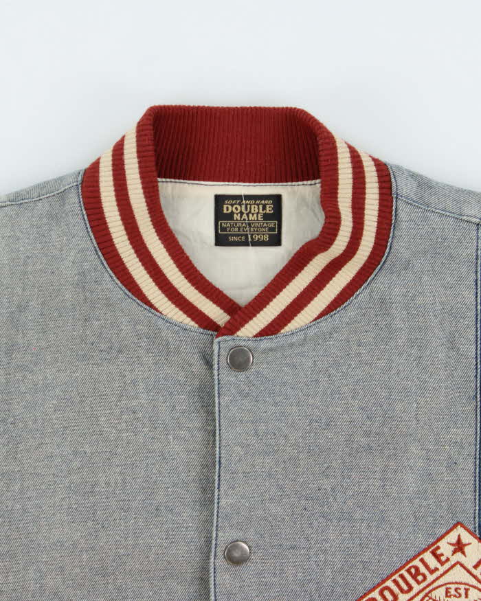 Vintage Y2K 00s Double Name Japan World Series Denim Varsity Baseball Jacket - XL