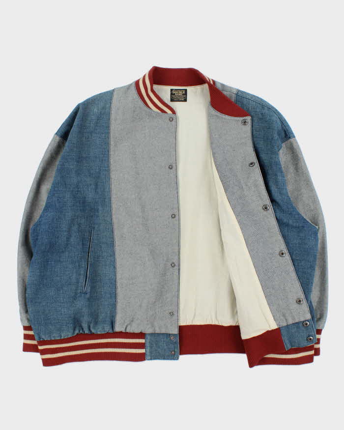 Vintage Y2K 00s Double Name Japan World Series Denim Varsity Baseball Jacket - XL