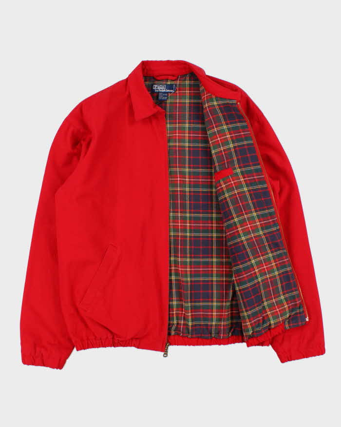 Vintage Early 1990s Polo Ralph Lauren Tartan Lined Cotton Canvas Harrington Jacket  - S