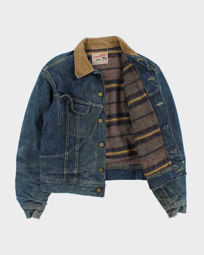 Vintage 1960s Lee Storm Rider Union USA Made Wool Blanket Lined Denim Trucker Jacket  - M