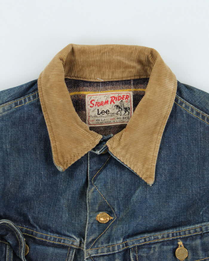 Vintage 1960s Lee Storm Rider Union USA Made Wool Blanket Lined Denim Trucker Jacket  - M