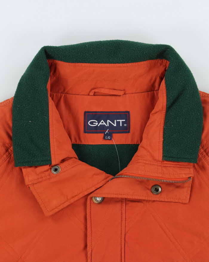 Vintage 1990s Gant Fleece-Plaid Lined Quilted Country Jacket - L