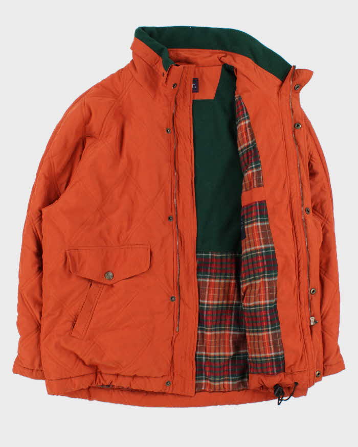 Vintage 1990s Gant Fleece-Plaid Lined Quilted Country Jacket - L