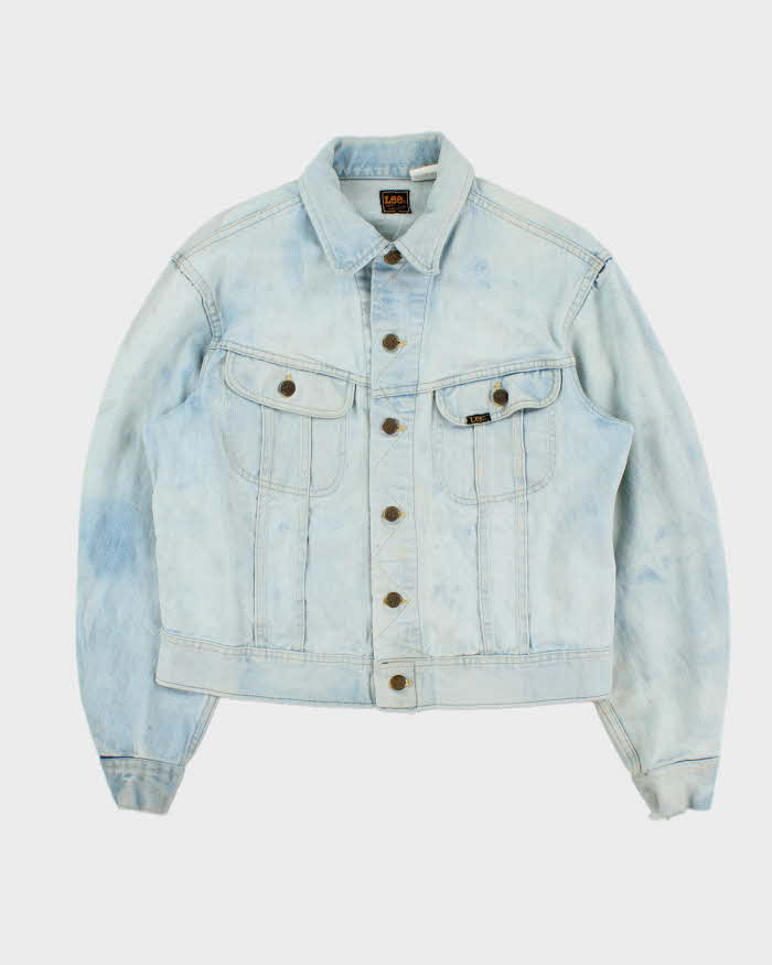 Vintage 1970s Lee Riders Made In USA Distressed Light Wash Denim Trucker Jacket - M