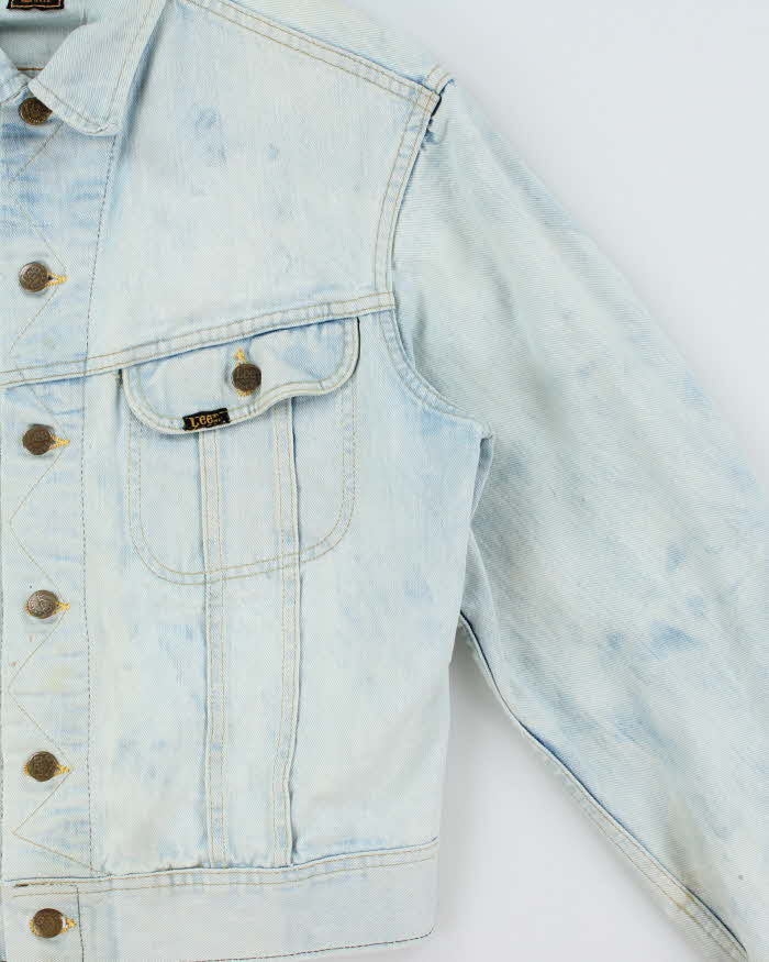 Vintage 1970s Lee Riders Made In USA Distressed Light Wash Denim Trucker Jacket - M