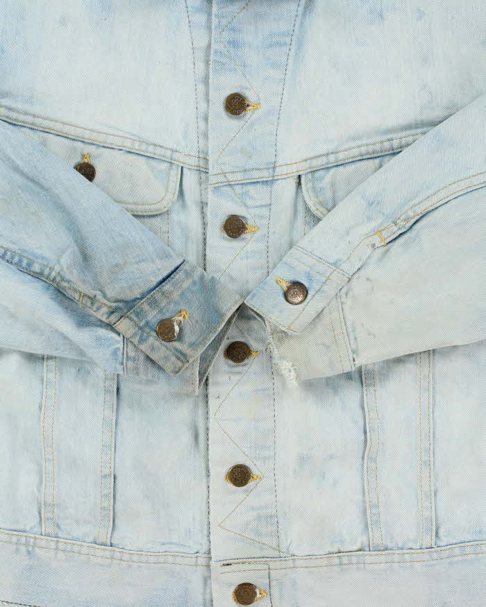 Vintage 1970s Lee Riders Made In USA Distressed Light Wash Denim Trucker Jacket - M