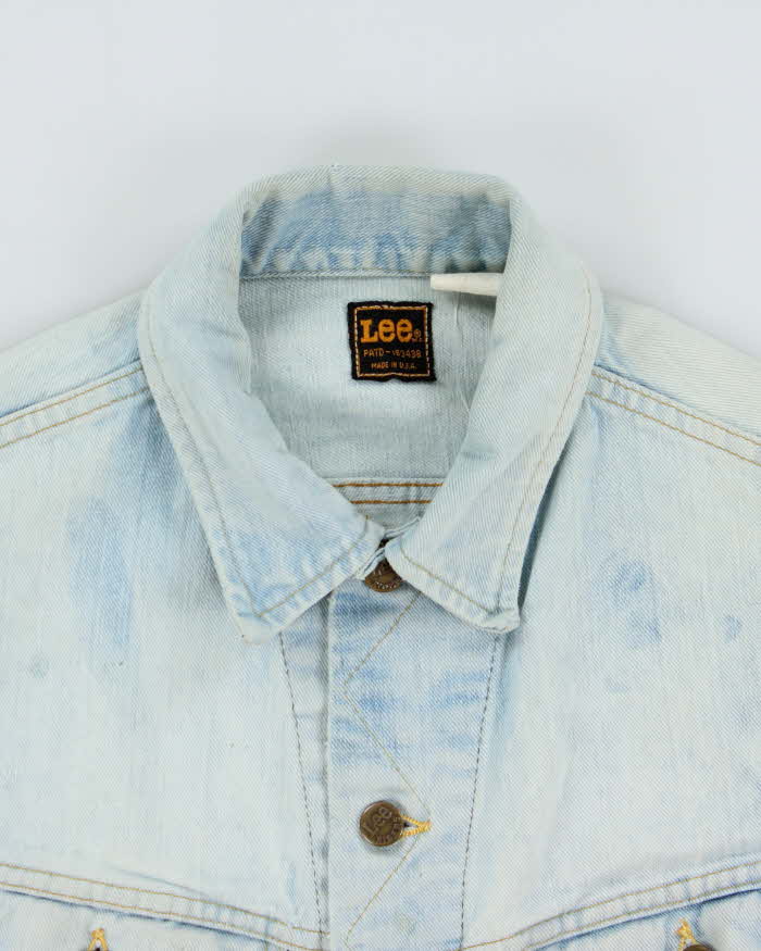 Vintage 1970s Lee Riders Made In USA Distressed Light Wash Denim Trucker Jacket - M