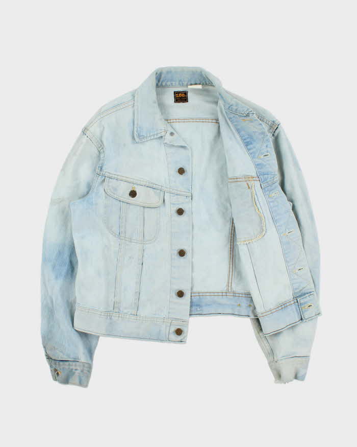Vintage 1970s Lee Riders Made In USA Distressed Light Wash Denim Trucker Jacket - M