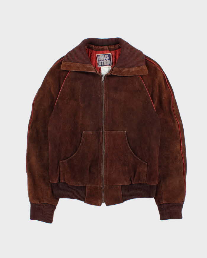 Vintage 1970s Big Steel Quilt Lined Suede Heavyweight Collared Bomber Jacket - M