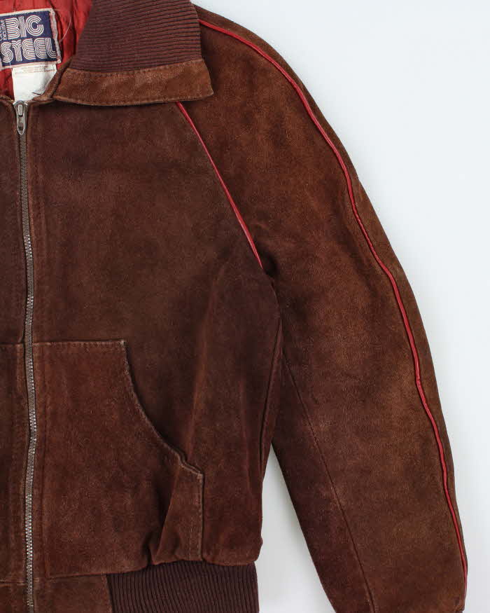 Vintage 1970s Big Steel Quilt Lined Suede Heavyweight Collared Bomber Jacket - M