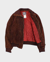 Vintage 1970s Big Steel Quilt Lined Suede Heavyweight Collared Bomber Jacket - M