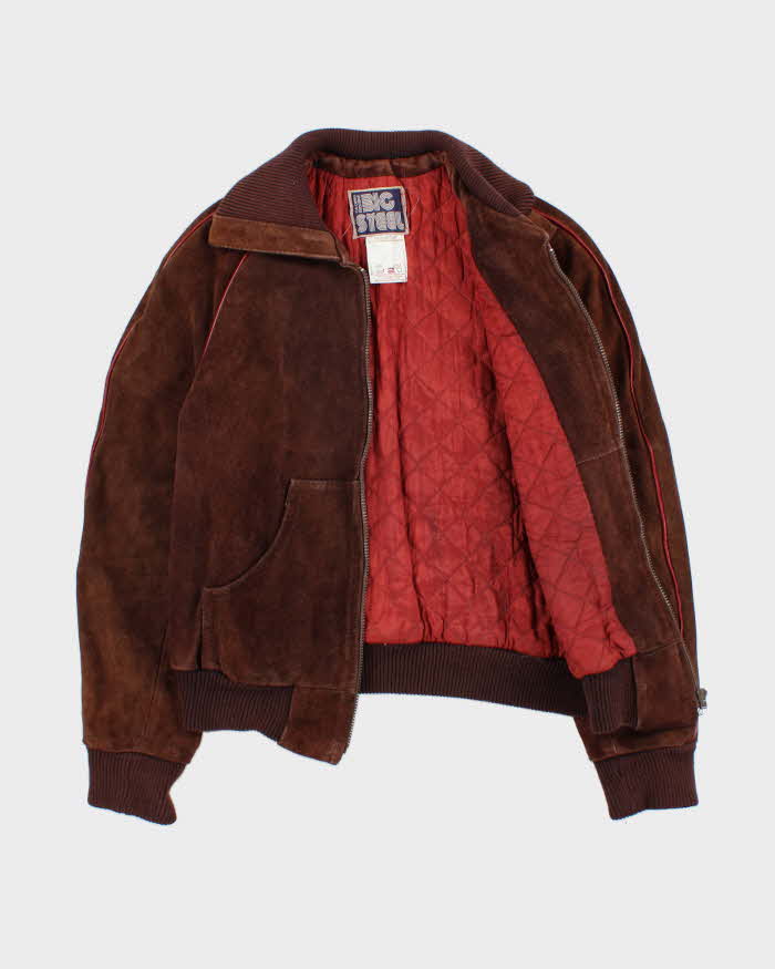 Vintage 1970s Big Steel Quilt Lined Suede Heavyweight Collared Bomber Jacket - M