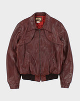 Vintage 1970s Elite Sportswear Quilt Lined Leather Dagger Collared Bomber Jacket - M