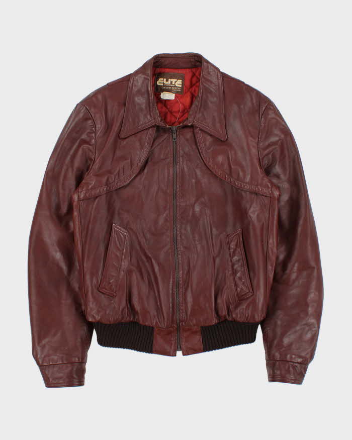 Vintage 1970s Elite Sportswear Quilt Lined Leather Dagger Collared Bomber Jacket - M