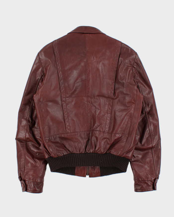 Vintage 1970s Elite Sportswear Quilt Lined Leather Dagger Collared Bomber Jacket - M