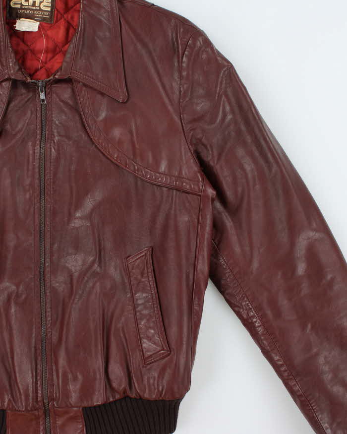 Vintage 1970s Elite Sportswear Quilt Lined Leather Dagger Collared Bomber Jacket - M