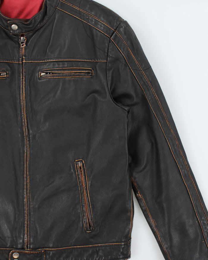 Vintage Y2K 00s Danier Leather Cafe Racer Biker Jacket - S