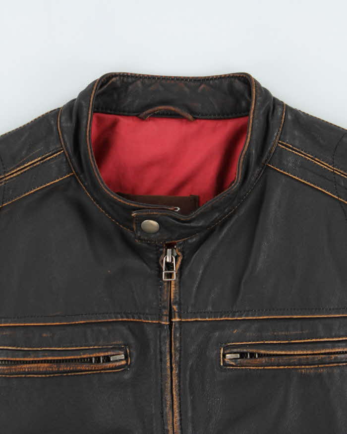 Vintage Y2K 00s Danier Leather Cafe Racer Biker Jacket - S – Rokit