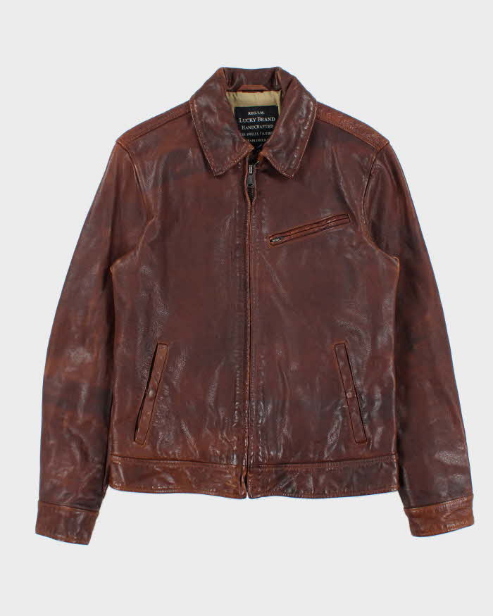 Vintage Y2K 00s Lucky Brand Handcrafted Leather Trucker Jacket - S