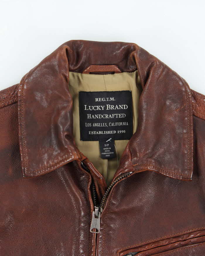 Vintage Y2K 00s Lucky Brand Handcrafted Leather Trucker Jacket - S