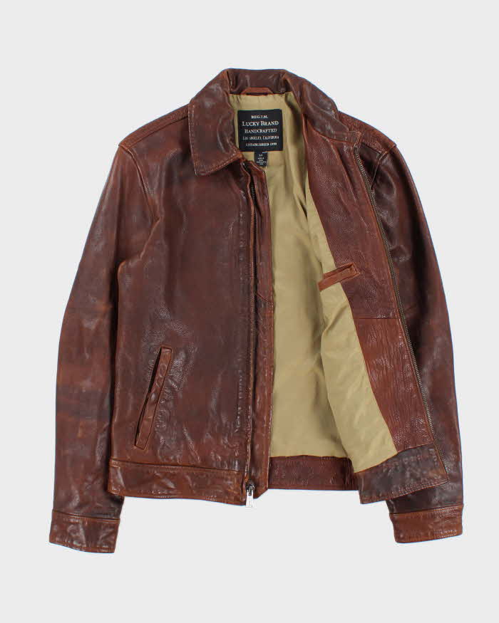 Vintage Y2K 00s Lucky Brand Handcrafted Leather Trucker Jacket - S