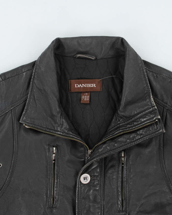 Vintage Y2K 00s Danier Thinsulate Quilt Lined Leather Cafe Racer Biker Jacket - L