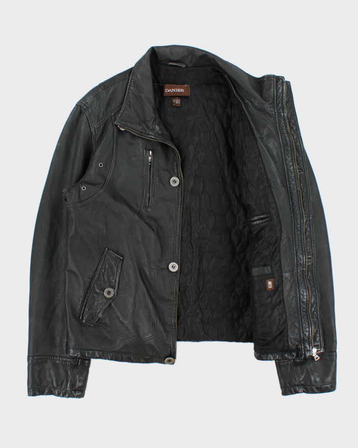 Vintage Y2K 00s Danier Thinsulate Quilt Lined Leather Cafe Racer Biker Jacket - L