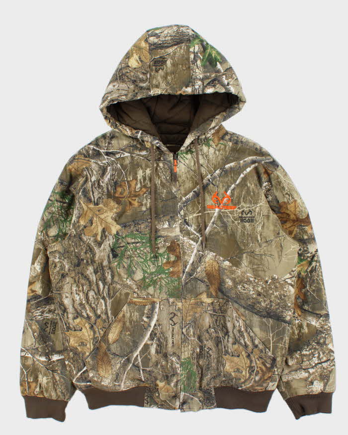 Vintage Realtree Edge Camo Fleece Quilt Lined Hooded Bomber Jacket - M