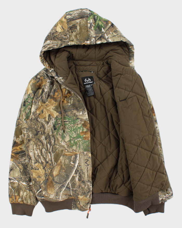 Vintage Realtree Edge Camo Fleece Quilt Lined Hooded Bomber Jacket - M