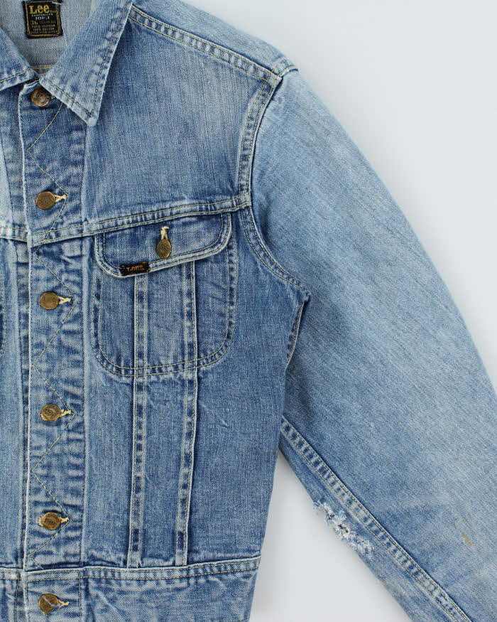 Vintage 1960s Lee Riders Sanforized 101-J Union Made In USA Distressed Denim Trucker Jacket - S