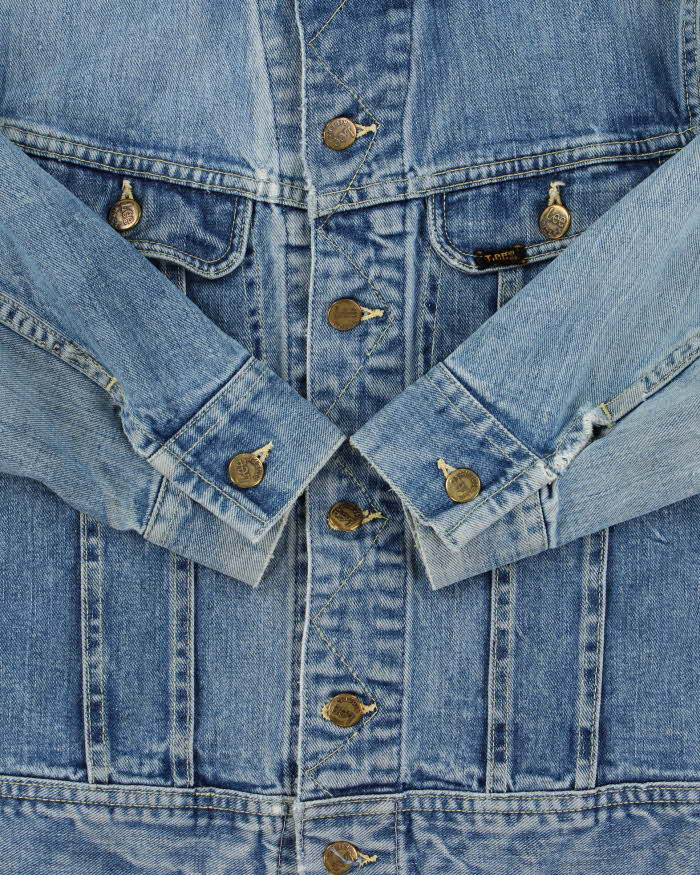 Vintage 1960s Lee Riders Sanforized 101-J Union Made In USA Distressed Denim Trucker Jacket - S