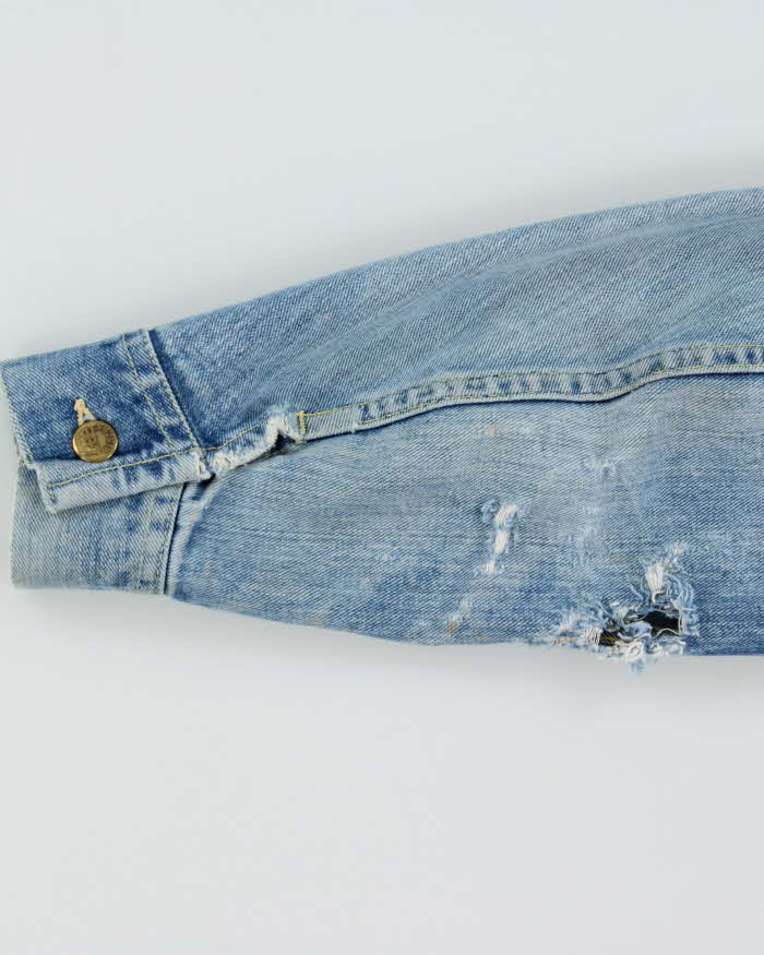 Vintage 1960s Lee Riders Sanforized 101-J Union Made In USA Distressed Denim Trucker Jacket - S