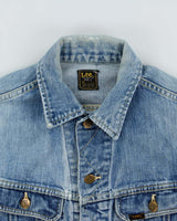 Vintage 1960s Lee Riders Sanforized 101-J Union Made In USA Distressed Denim Trucker Jacket - S