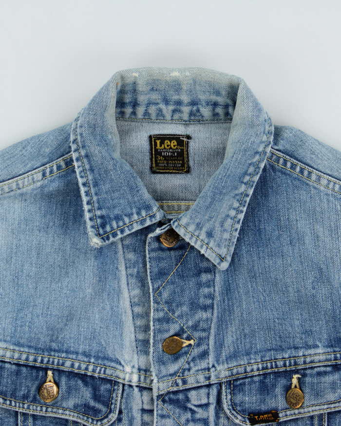 Vintage 1960s Lee Riders Sanforized 101-J Union Made In USA Distressed Denim Trucker Jacket - S