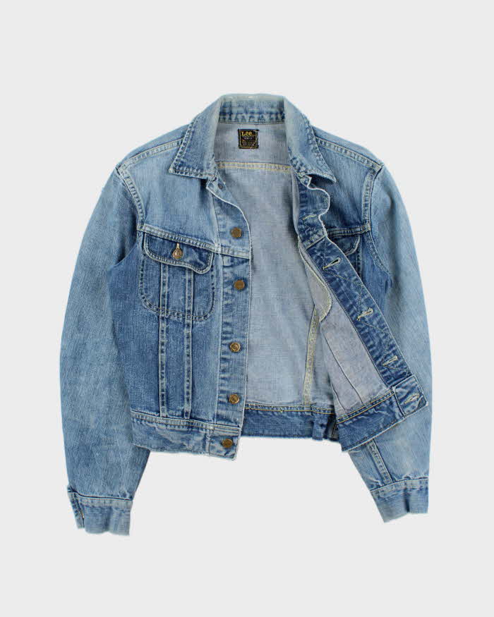 Vintage 1960s Lee Riders Sanforized 101-J Union Made In USA Distressed Denim Trucker Jacket - S