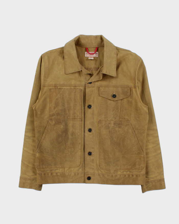Vintage Filson Made In USA Khaki Tin Cloth Waxed Canvas Short Line Cruiser Jacket - M