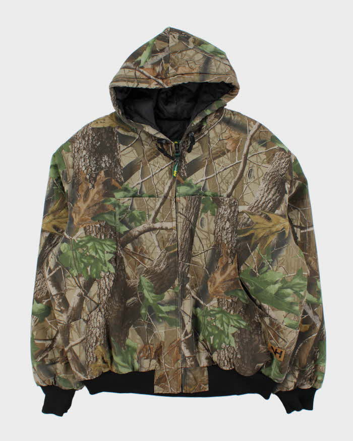 Vintage Y2K 00s Natural Habitat Realtree Camo Quilted Canvas Hooded Bomber Jacket - XXL