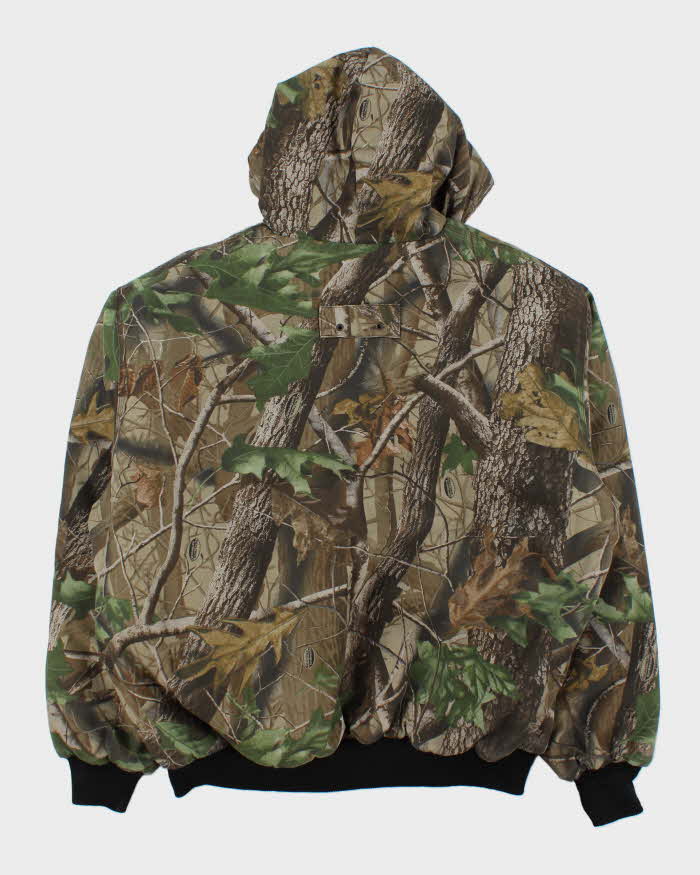 Vintage Y2K 00s Natural Habitat Realtree Camo Quilted Canvas Hooded Bomber Jacket - XXL